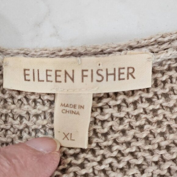 Eileen Fisher Open Front Cardigan XL Beige Knit Linen Cotton Lightweight Sweater - Picture 8 of 9